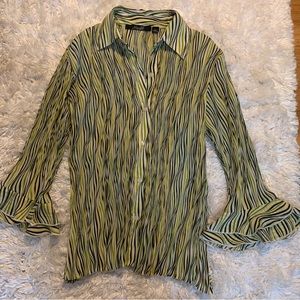 Essentials by Milano Pleated Striped Button Blouse with Bell Sleeve Small